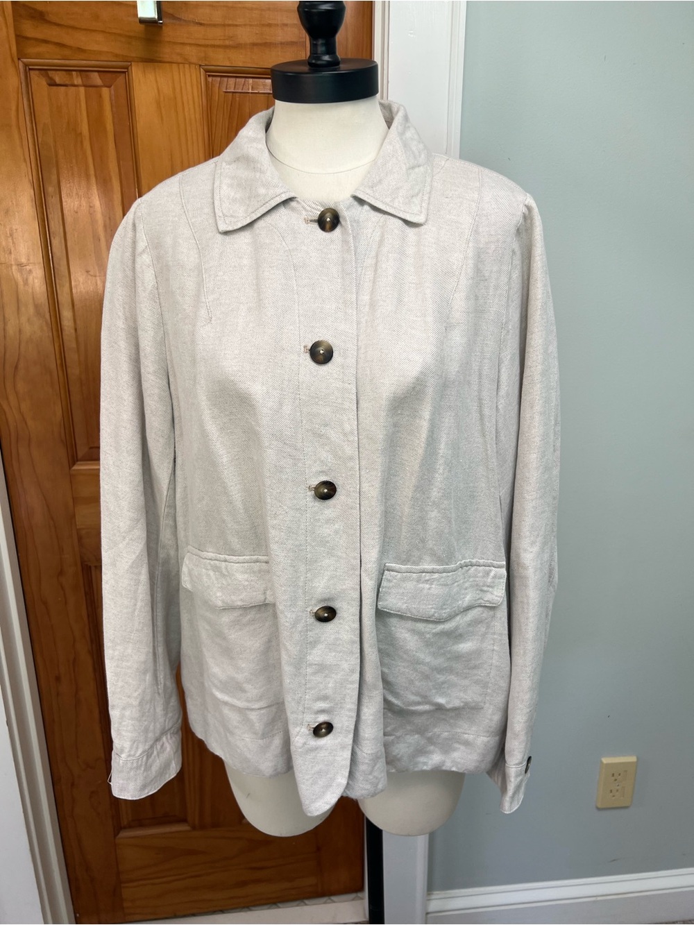 J. Jill Lightweight Button-Front Jacket Linen Blend Med Coastal Cottagecore